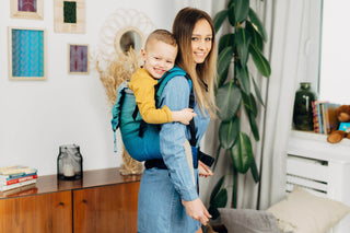 Preschool size soft structured baby backpack carrier in print Airglow