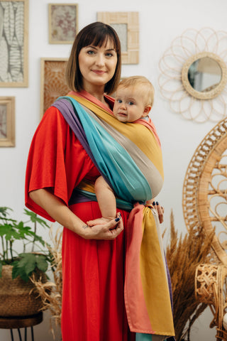 Long woven baby wrap in print Pastels