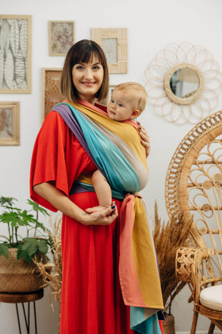 Long woven baby wrap in print Pastels